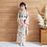 七五三七歳‼️豪華完全フルセット‼️手毬花々金彩金箔煌びやか際立つ 七五三七歳四つ身：N106 SUGAR KEI コーラルピンク 花々