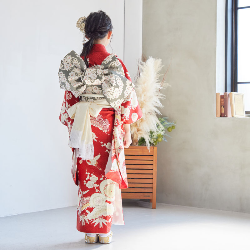 七五三七歳四つ身：N108 紅一点 【正絹】赤 松竹梅に鶴 | 七五三