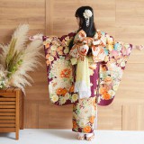 七五三七歳四つ身：N111 華徒然 赤紫 花薬玉 | 七五三着物レンタル