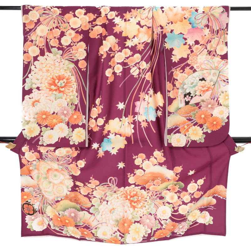 七五三七歳四つ身：N111 華徒然 赤紫 花薬玉 | 七五三着物レンタル