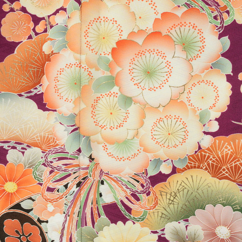 七五三七歳四つ身：N111 華徒然 赤紫 花薬玉 | 七五三着物レンタル