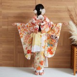 七五三七歳四つ身：N112 華徒然 クリーム 花薬玉 | 七五三着物レンタル