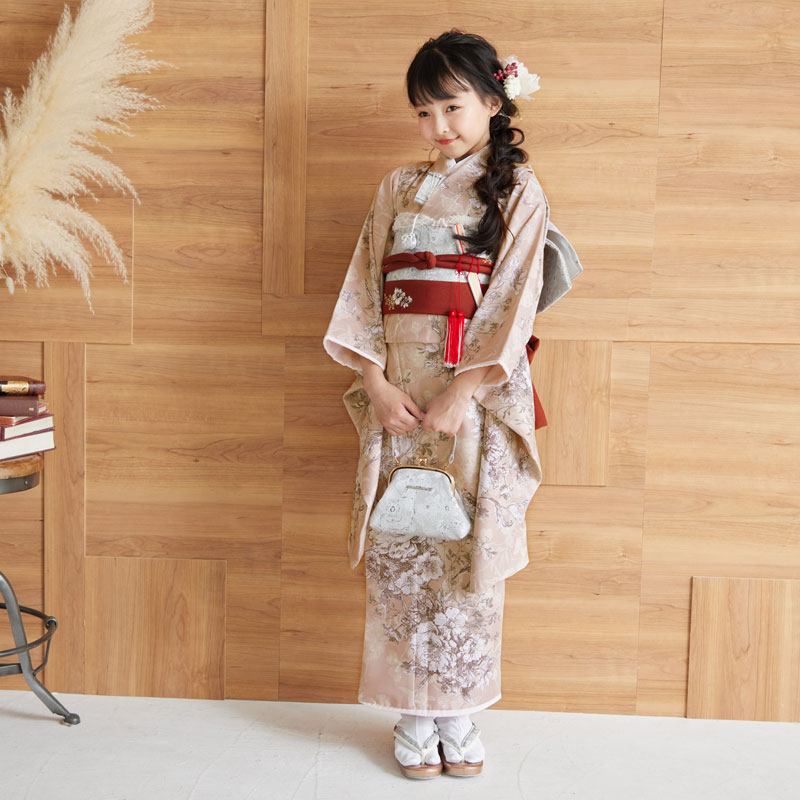 七五三七歳四つ身：N114 JILL STUART ピンクベージュ 草花 | 七五三