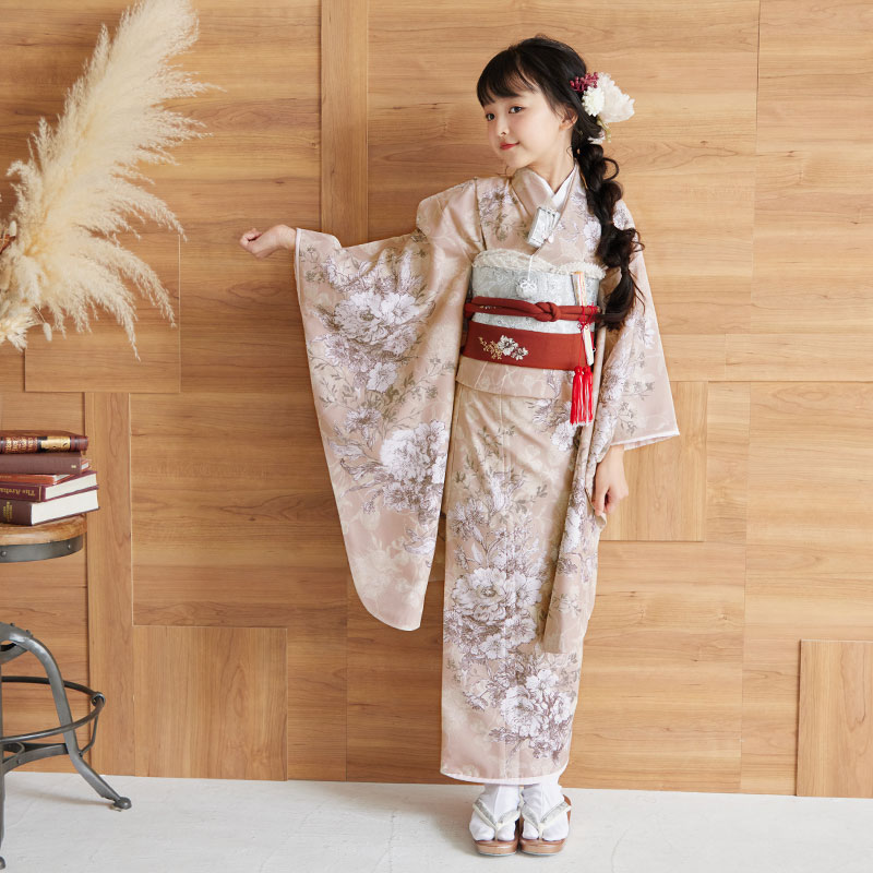 七五三七歳四つ身：N114 JILL STUART ピンクベージュ 草花 | 七五三