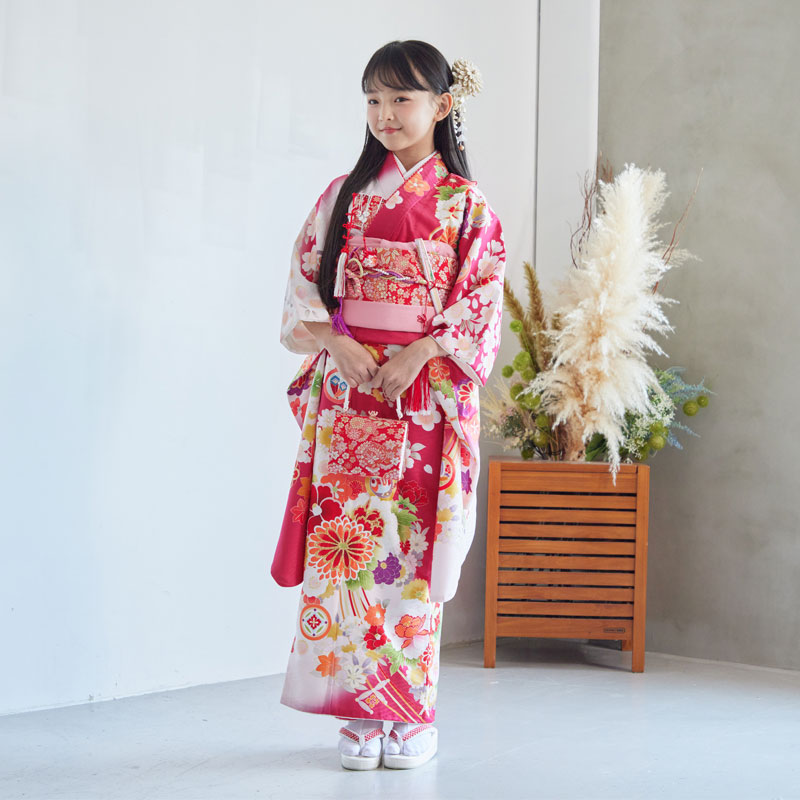 七五三七歳四つ身：N116 式部浪漫 ローズ 花の薬玉 | 七五三着物