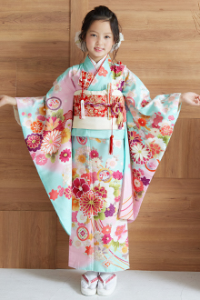 七五三七歳四つ身：N116 式部浪漫 ローズ 花の薬玉 | 七五三着物