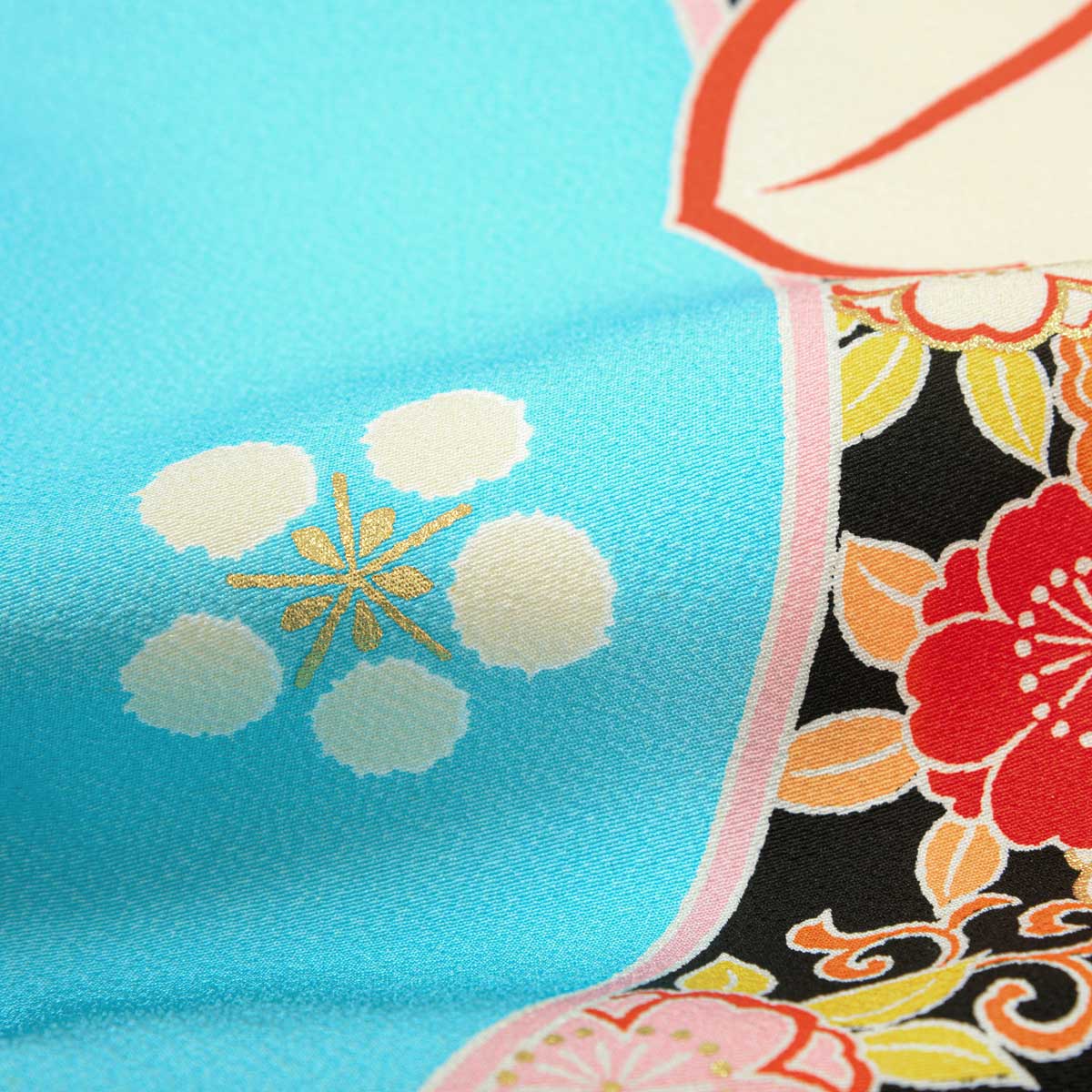 七五三七歳四つ身：N128 紅一点 【正絹】水色 紅梅に花々 | 七五三着物