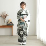 着物入れ 七五三七歳四つ身：N129 ジャパンスタイル 白 流水ダリア黒(N184