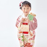 七五三七歳四つ身：N136 式部浪漫 白×緑 辻が花風 | 七五三着物