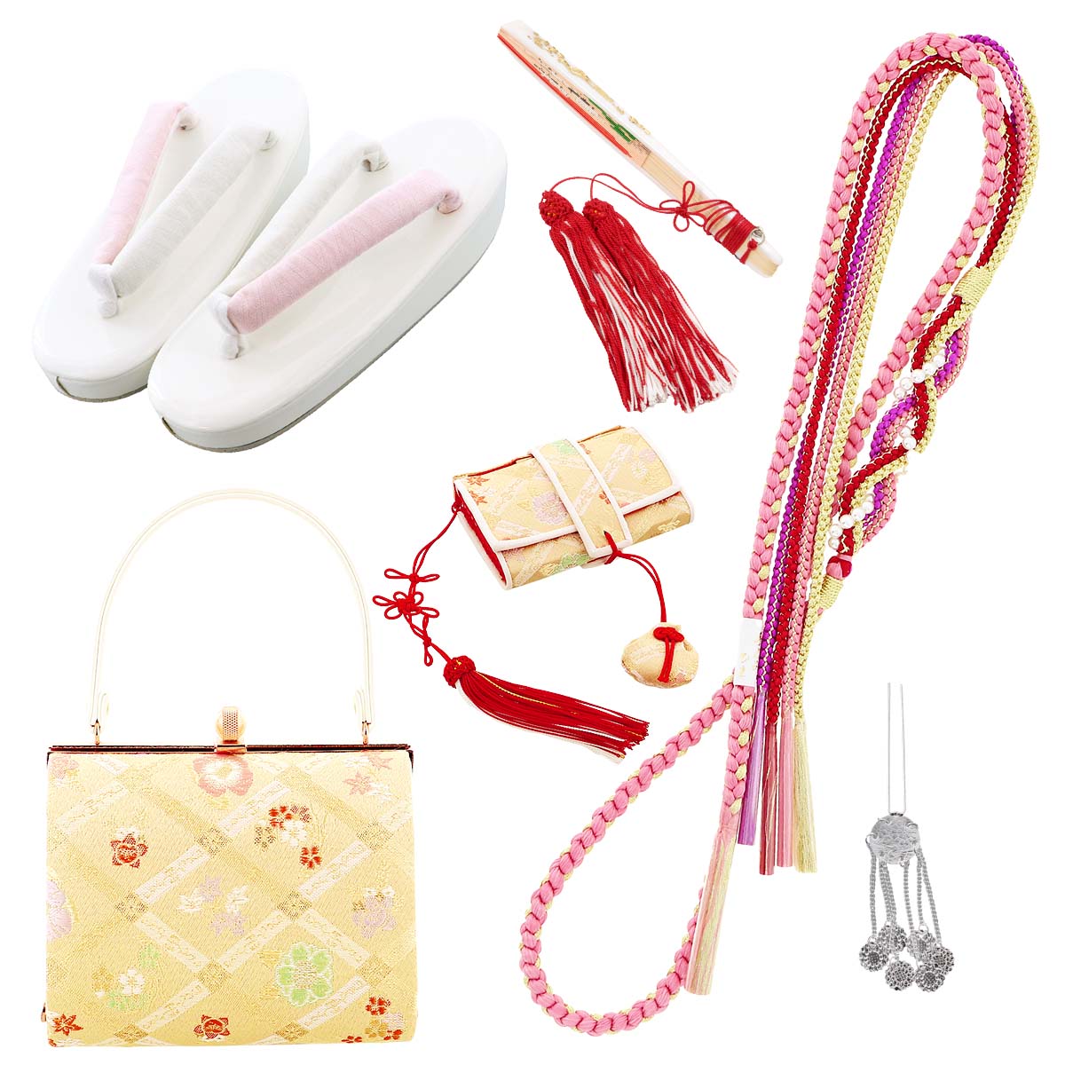 七五三七歳四つ身：N136 式部浪漫 白×緑 辻が花風 | 七五三着物