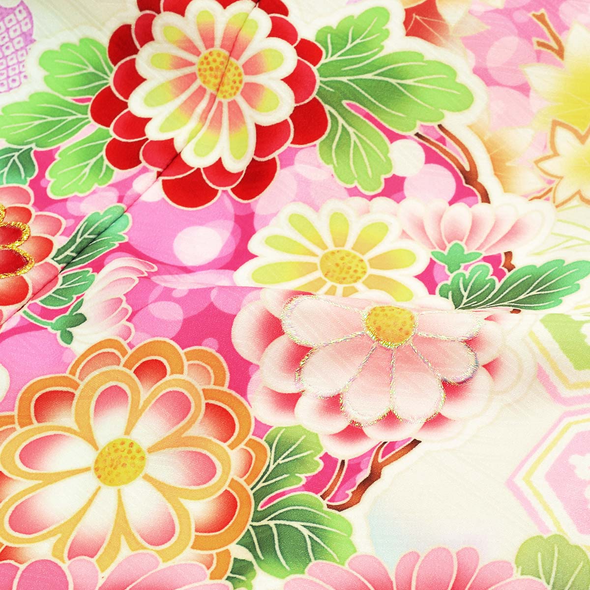 七五三七歳四つ身：N140 式部浪漫 藤色×水色 花の丸紋 | 七五三着物