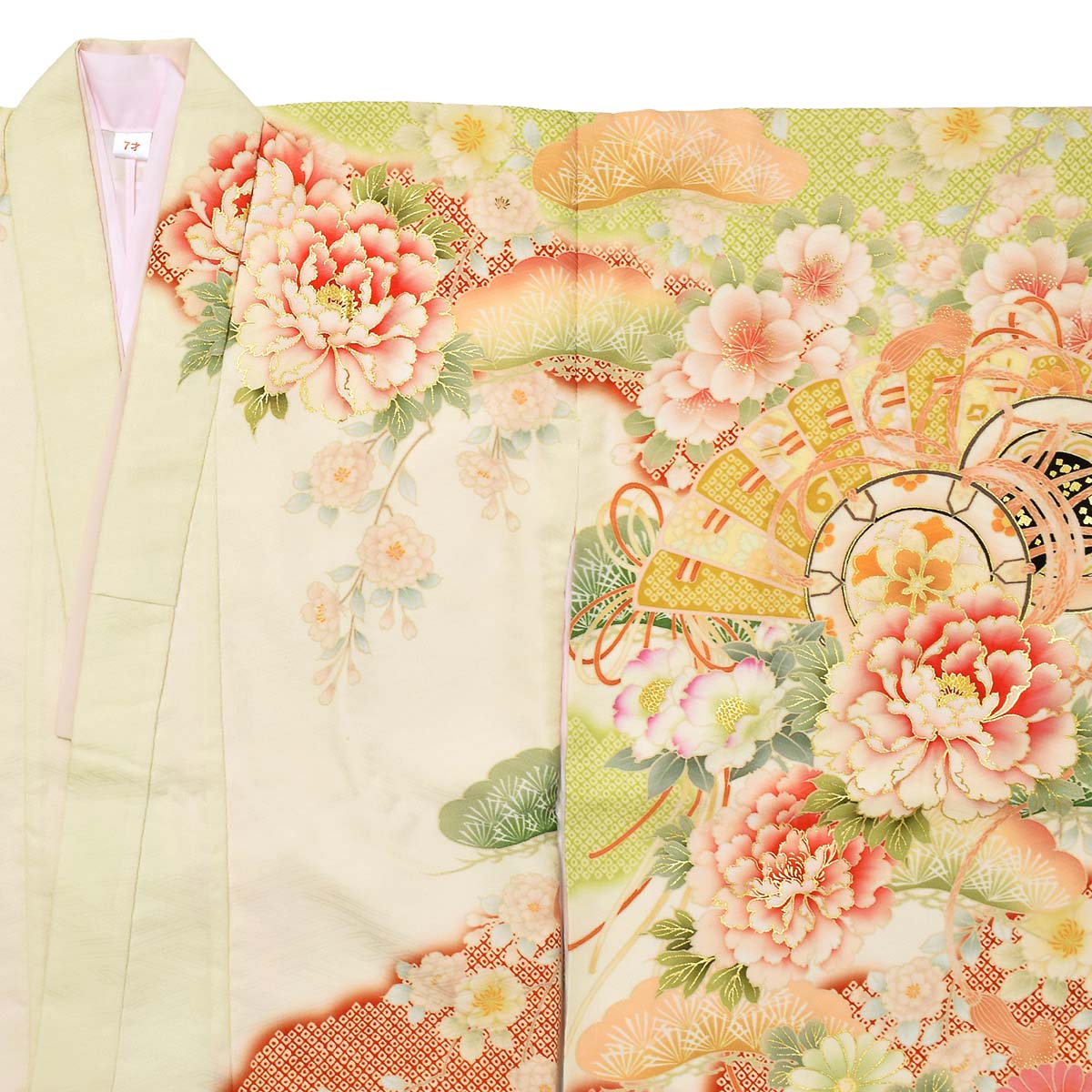 七五三七歳四つ身：N157 華徒然 オフホワイト 檜扇牡丹 | 七五三着物