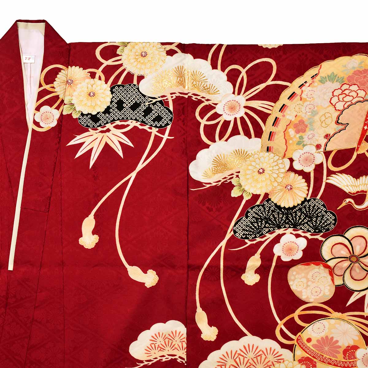七五三七歳四つ身：N159 紅一点 【正絹】赤 車輪吉祥文 | 七五三着物