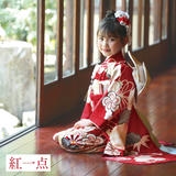 七五三七歳四つ身：N159 紅一点 【正絹】赤 車輪吉祥文 | 七五三着物