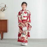 七五三七歳四つ身：N159 紅一点 【正絹】赤 車輪吉祥文 | 七五三着物