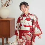 着物　七五三　7歳　女の子　13点　フルセット　赤　御所車　花文　吉祥文様 七五三七歳四つ身：N159 紅一点 【正絹】赤 車輪吉祥文 | 七五三着物