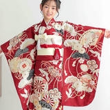 七五三七歳四つ身：N159 紅一点 【正絹】赤 車輪吉祥文 | 七五三着物