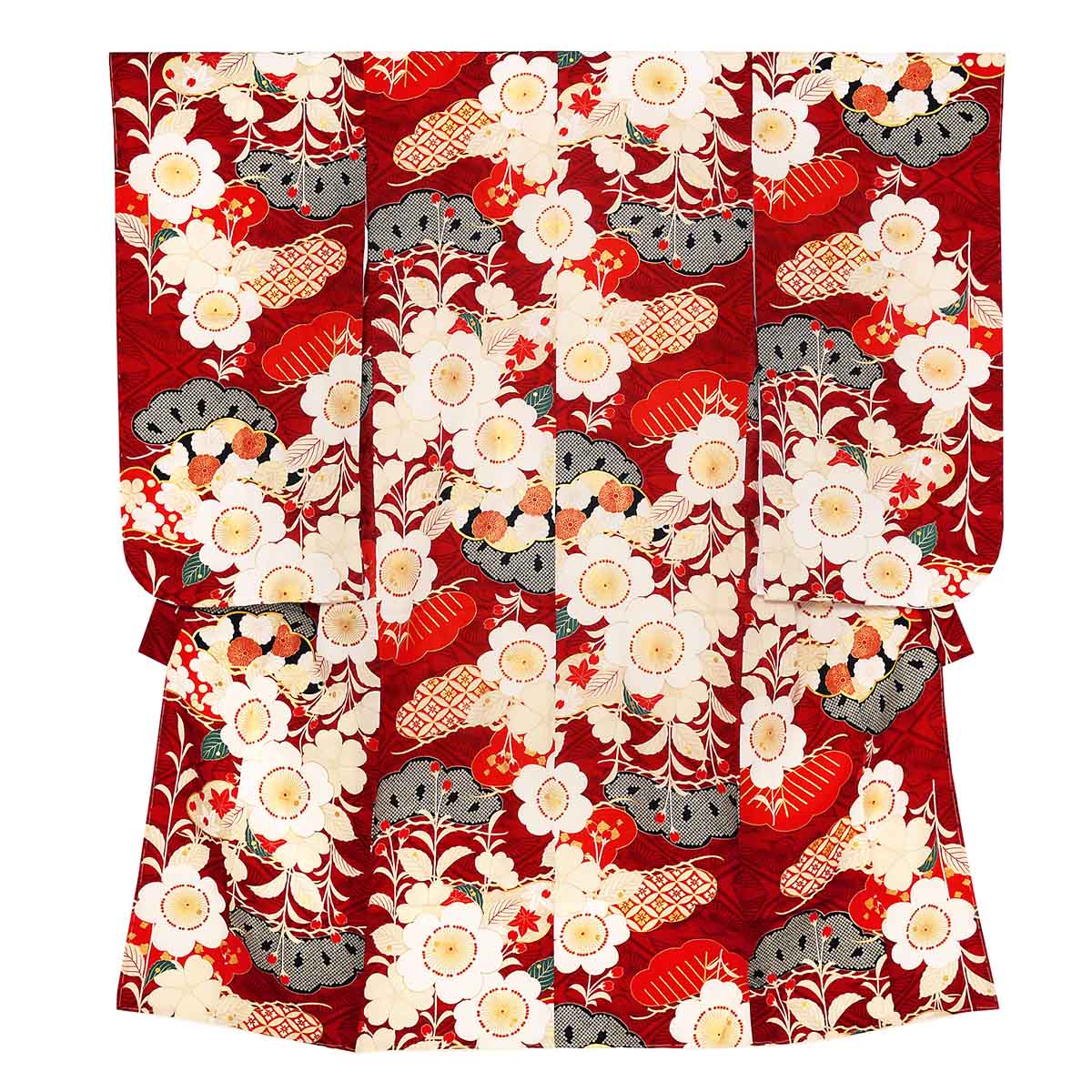 七五三七歳四つ身：N160 紅一点 【正絹】赤 梅に松 | 七五三着物