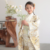 子供着物 ハーフ成人式 七五三 7歳 型染 梅の花 縮緬 CK-7350 七五三七歳四つ身：N164 オフホワイト ねじれ梅 | 七五三着物レンタル