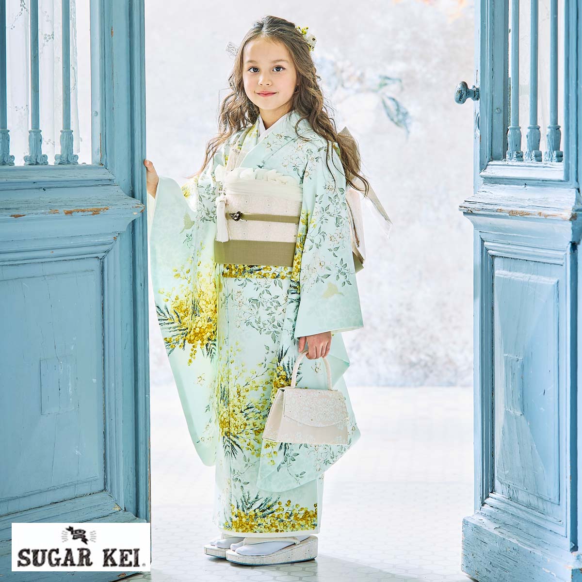 mini　七五三着物セット 七五三七歳四つ身：N166 SUGAR KEI 水色 ミモザ | 七五三着物レンタル