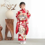 七五三七歳四つ身：N190 赤 桜に扇面 | 七五三着物レンタル