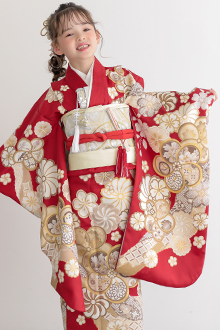 七五三七歳四つ身：N164 オフホワイト ねじれ梅 | 七五三着物レンタル