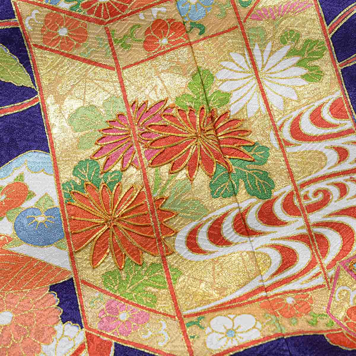 七五三七歳四つ身：N196 吉澤の友禅 【正絹】花紺 菊に貝桶 | 七五三