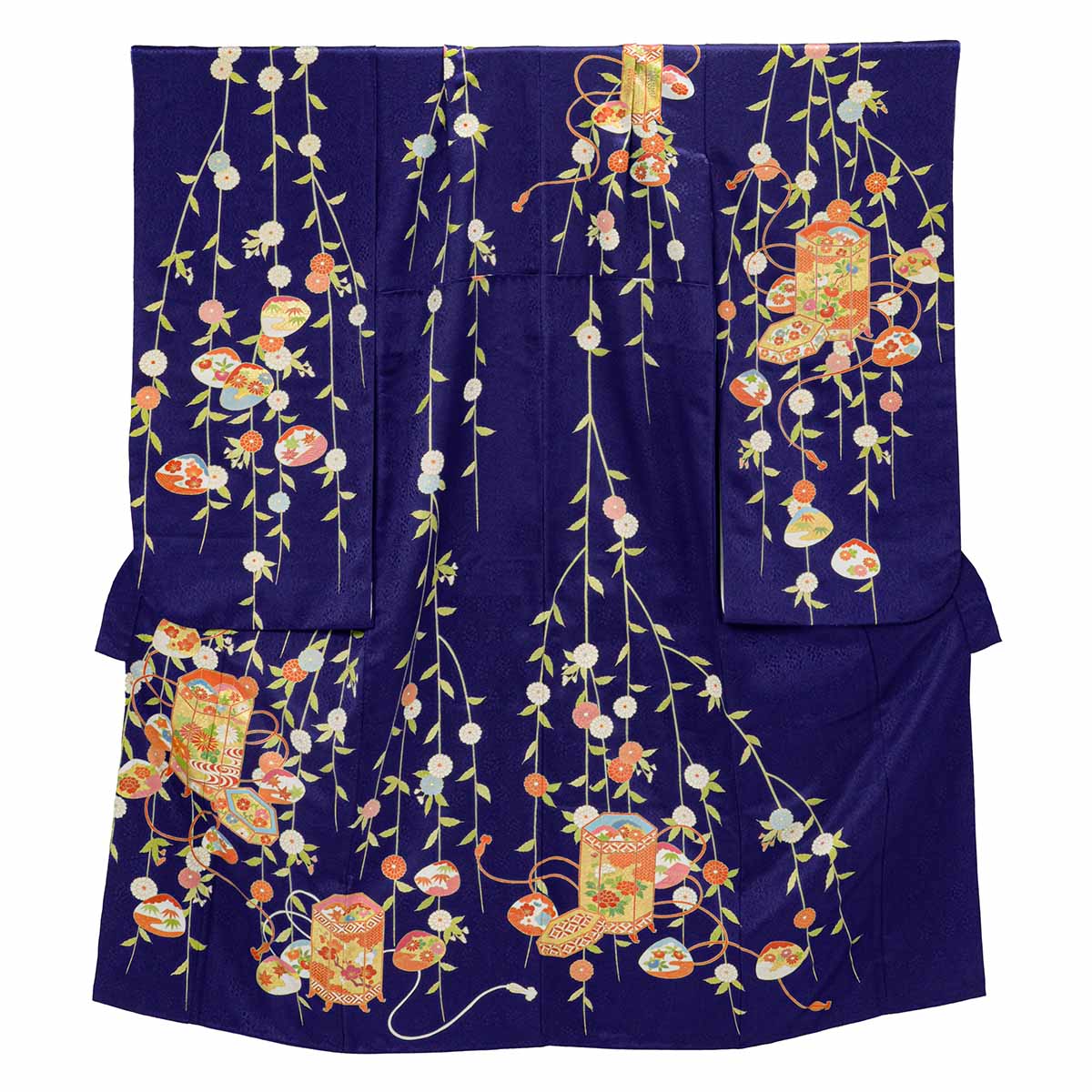七五三七歳四つ身：N196 吉澤の友禅 【正絹】花紺 菊に貝桶 | 七五三