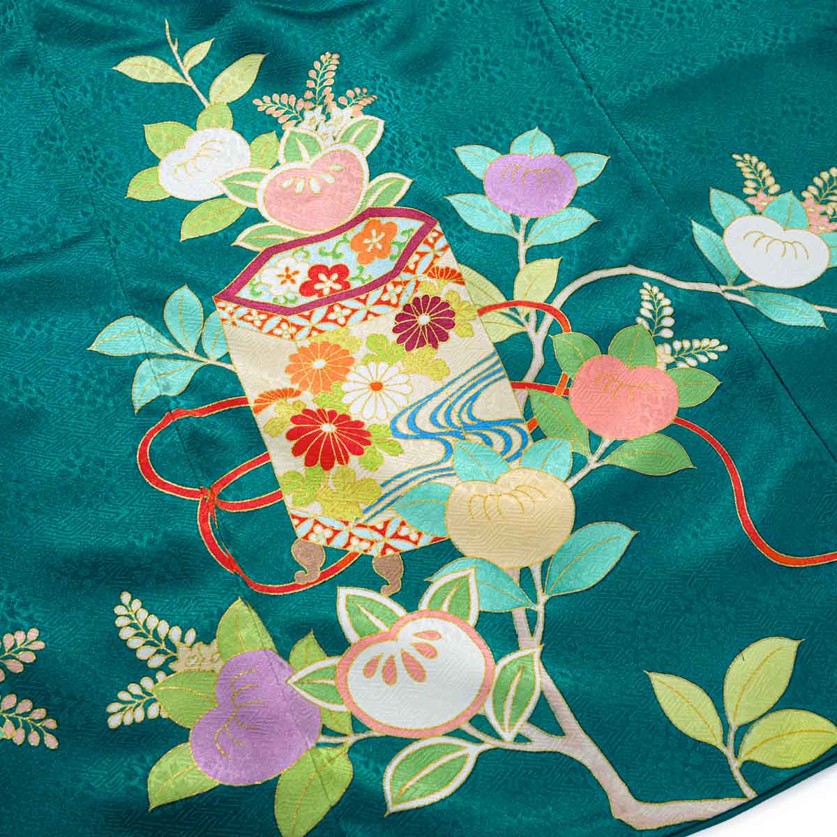 七五三七歳四つ身：N197 吉澤の友禅 【正絹】ブルーグリーン 貝