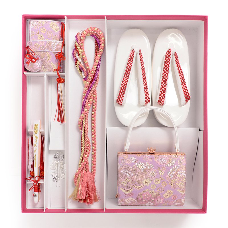 七五三七歳四つ身：N199 式部浪漫 藤色 梅に手毬 | 七五三着物レンタル