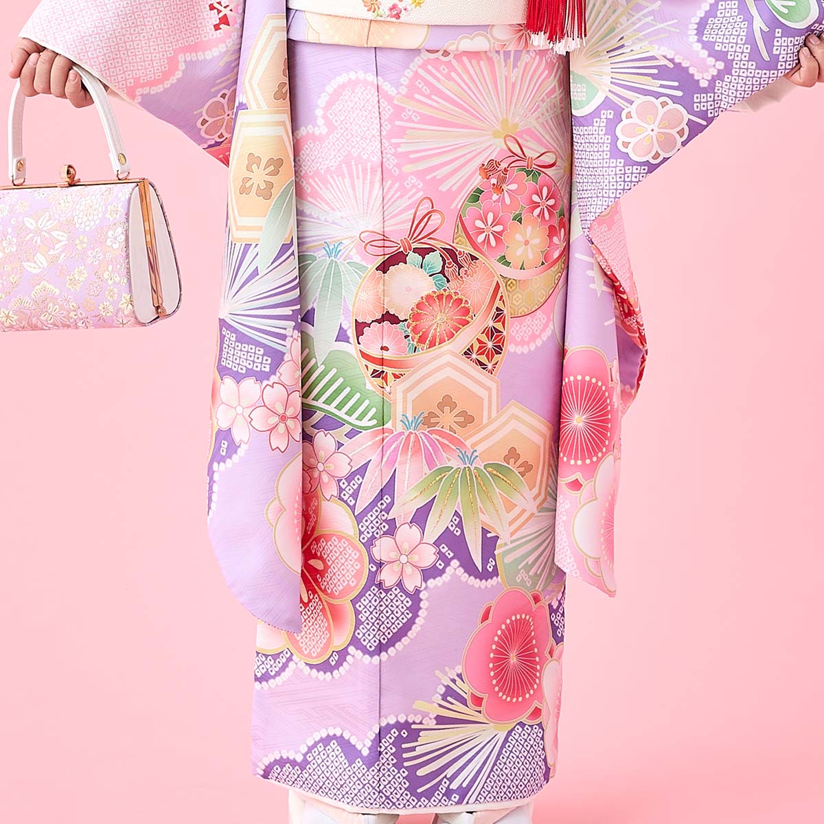 七五三七歳四つ身：N199 式部浪漫 藤色 梅に手毬 | 七五三着物