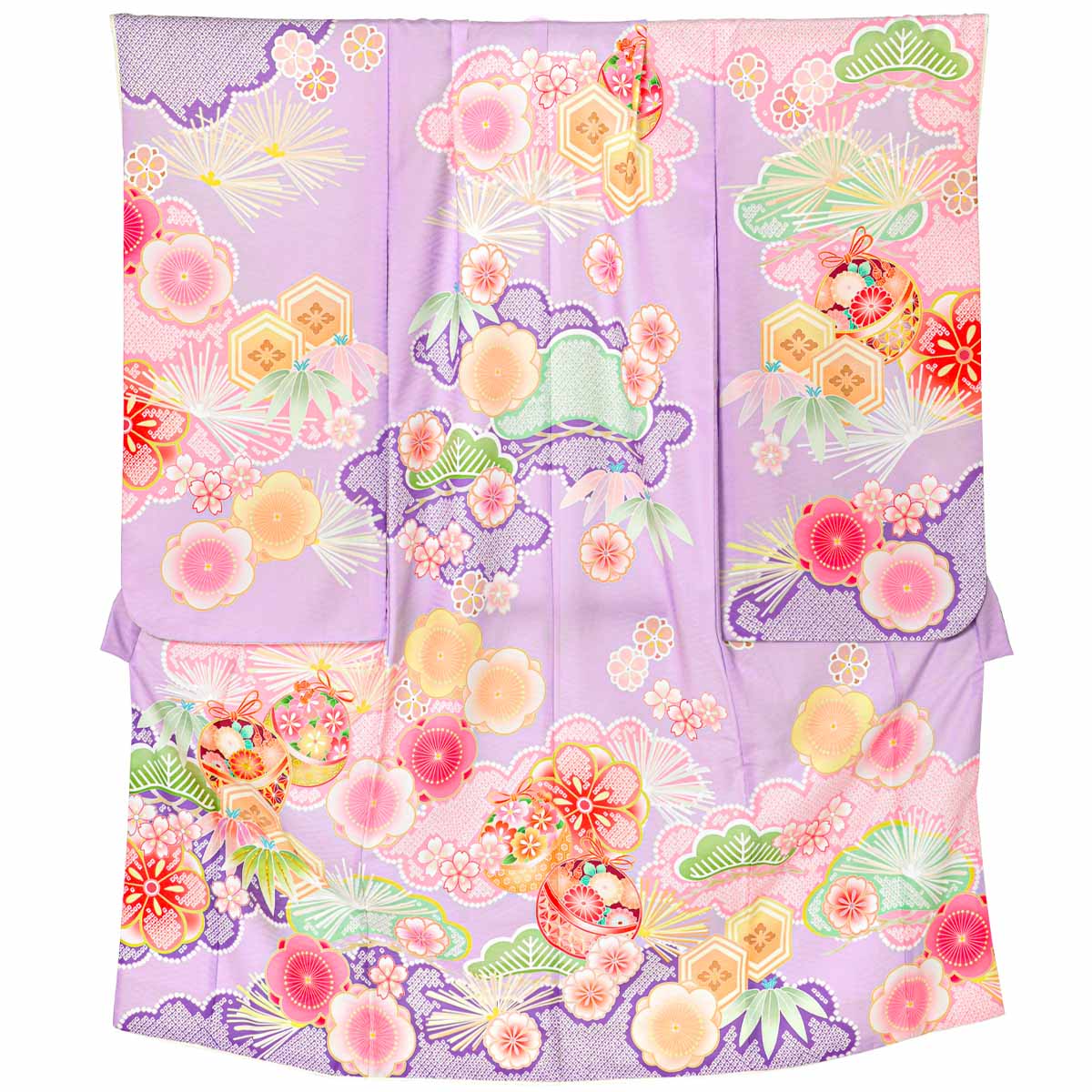 七五三七歳四つ身：N199 式部浪漫 藤色 梅に手毬 | 七五三着物レンタル