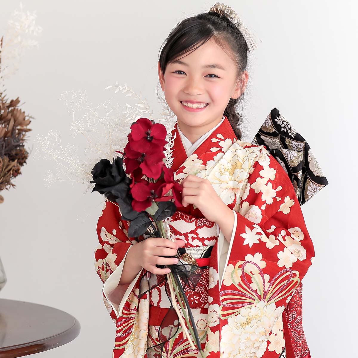 七五三七歳四つ身：N211 華徒然 赤 花車 | 七五三着物レンタル | 京都