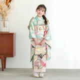 七五三七歳四つ身：N213 華徒然 水色 花車 | 七五三着物レンタル