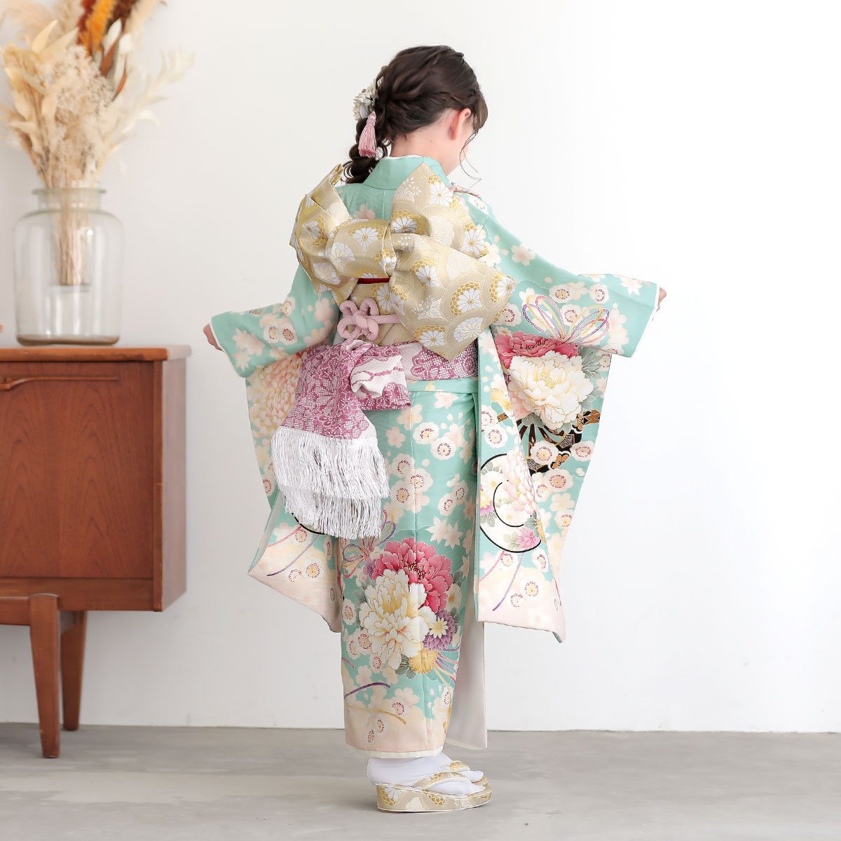 七五三七歳四つ身：N213 華徒然 水色 花車 | 七五三着物レンタル