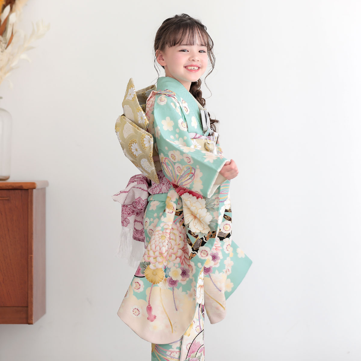 七五三七歳四つ身：N213 華徒然 水色 花車 | 七五三着物レンタル