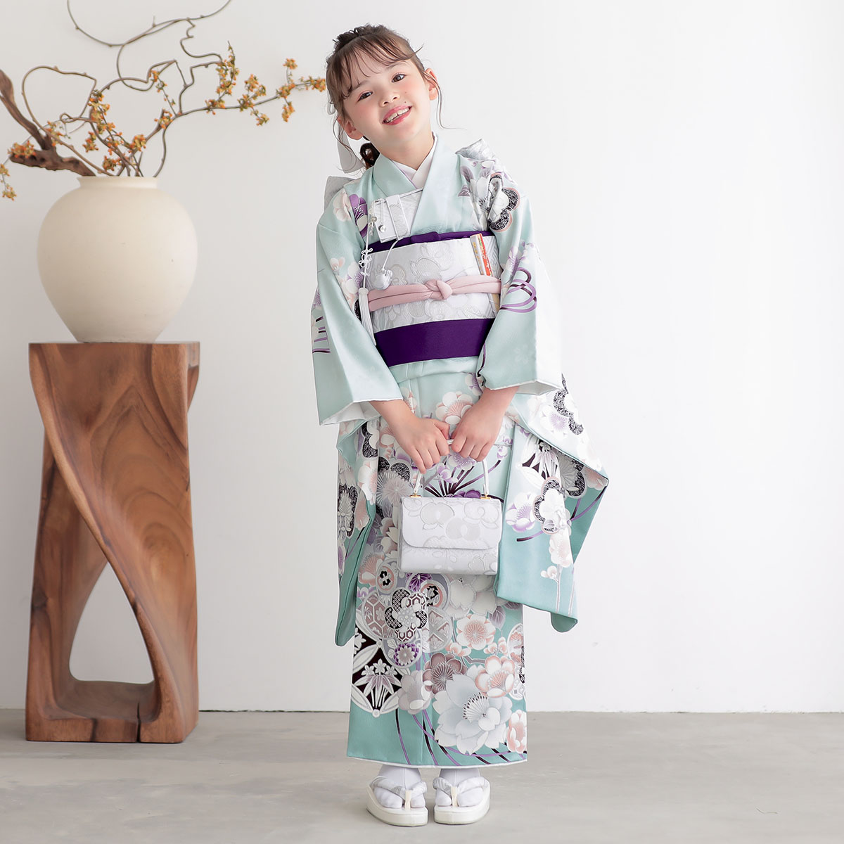 七五三やお祝い着 四つ身 ７歳 女の子 振袖 着物 水色系4516【中古】 七五三やお祝い着 四つ身 7歳 女の子 振袖 着物 水色系4516
