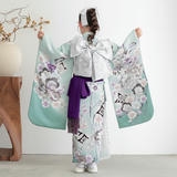 七五三七歳四つ身：N219 水色 梅に桜 | 七五三着物レンタル | 京都着物