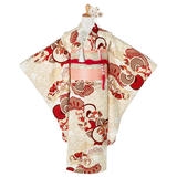 七五三七歳四つ身：N224 紅一点 【正絹】白x赤 松竹梅に橘 | 七五三