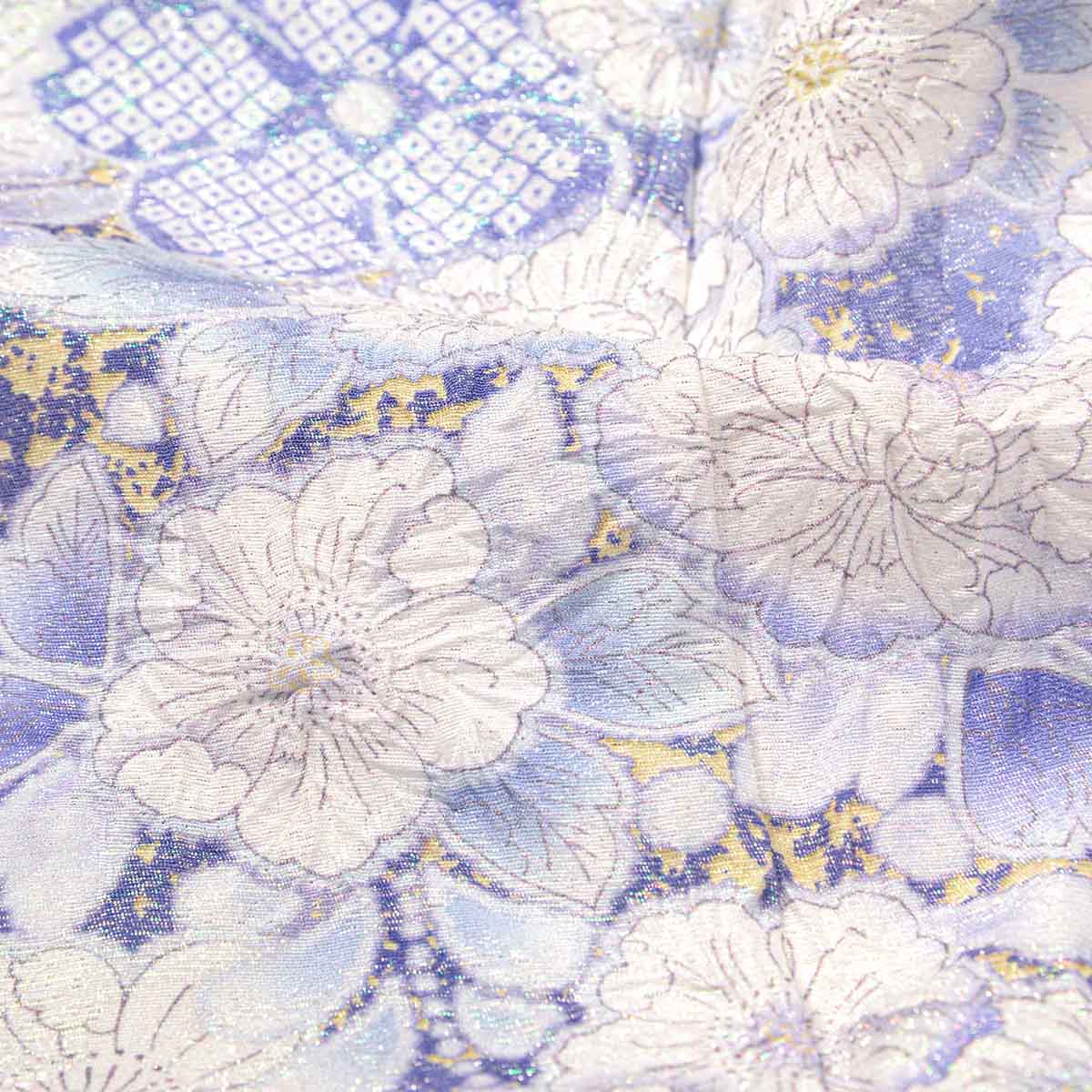 七五三七歳四つ身：N226 【正絹】白×淡ブルー 金通し辻が花 | 七五三
