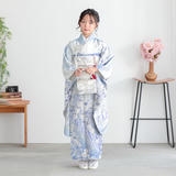 七五三 7歳　正絹着物セット　辻ヶ花 七五三七歳四つ身：N226 【正絹】白×淡ブルー 金通し辻が花 | 七五三