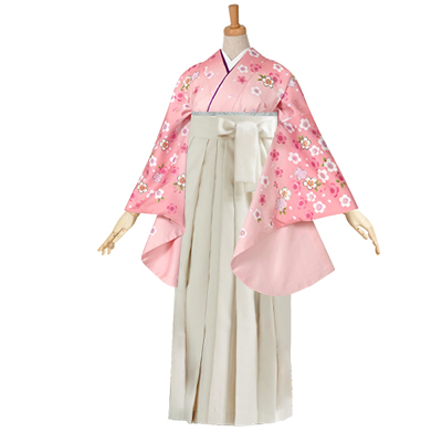 二尺袖 着物 袴 フルセット 百花斉放 淡いピンク色 袴変更可能 NO36815 袴 セット 卒業式 女性 4点セット「二尺袖：牡丹に菊 パールピンク＋袴