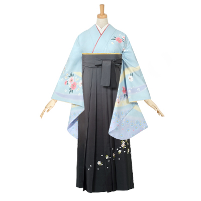 二尺袖袴：G050 パステル水色 花柄☆│ 袴レンタル │ 京都着物