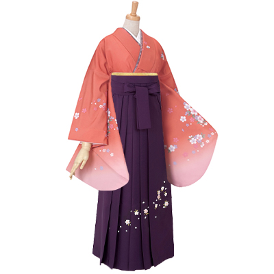 二尺袖袴：G056 【訳あり】サーモンピンク 桜柄☆(宅)│ 袴レンタル