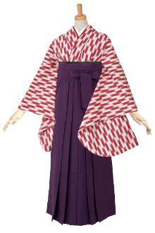 二尺袖袴：G091 赤×白 矢絣│ 袴レンタル │ 京都着物レンタル夢館