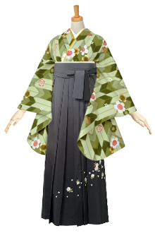 二尺袖袴：G103 モスグリーン ふんわり矢絣☆│ 袴レンタル │ 京都