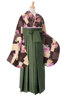 古典袴 緑/グリーン ツバキ柄/古風柄 上品 現代的 人気 大人