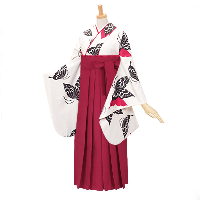 二尺袖袴：和風館G235 白 蝶々☆│ 袴レンタル │ 京都着物レンタル夢館