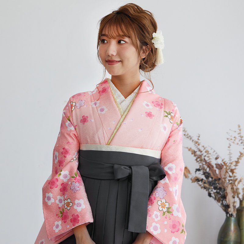 二尺袖袴：G013 ピンク×薄ピンク 桜柄│ 袴レンタル │ 京都着物