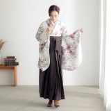 二尺袖袴：G1003 オフホワイト 薔薇に百合│ 袴レンタル │ 京都